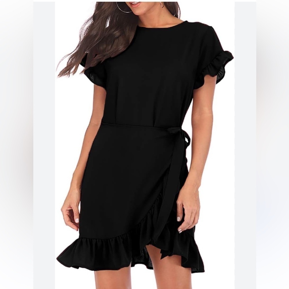 Et clet Womens Round Neck Ruffles Wrap Dresses Party Dress